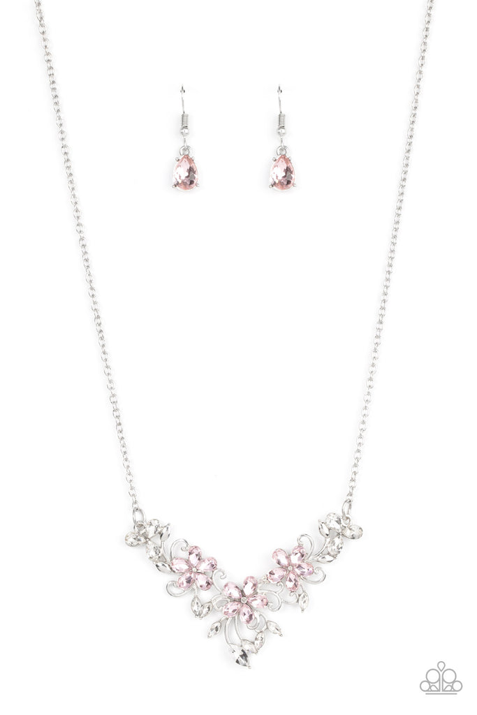 Floral Fashion Show - Pink & White Rhinestone Necklace - Paparazzi