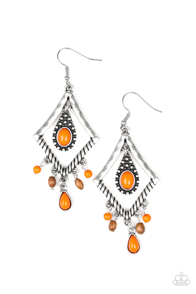 Southern Sunsets - Orange & Brown Wood Earrings - Paparazzi