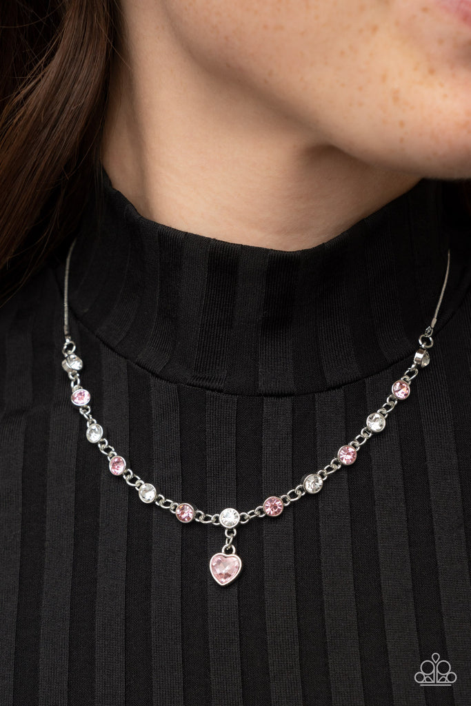 True Love Trinket - Pink Rhinestone Heart Necklace - Paparazzi