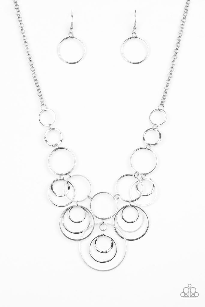 Break The Cycle - Silver Hammered & Smooth Hoop Necklace - Paparazzi 