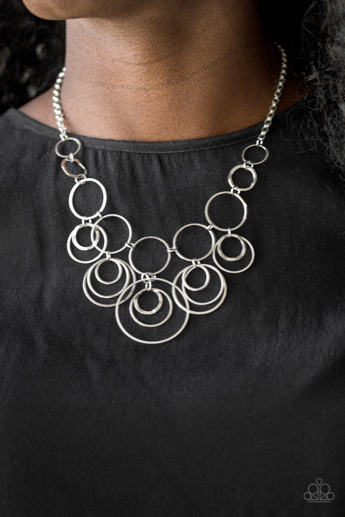 Break The Cycle - Silver Hammered & Smooth Hoop Necklace - Paparazzi 