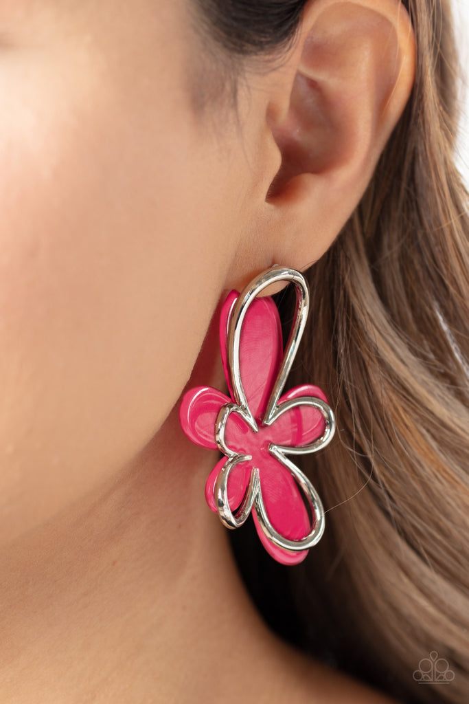 Glimmering Gardens - Pink Flower Earrings - Paparazzi