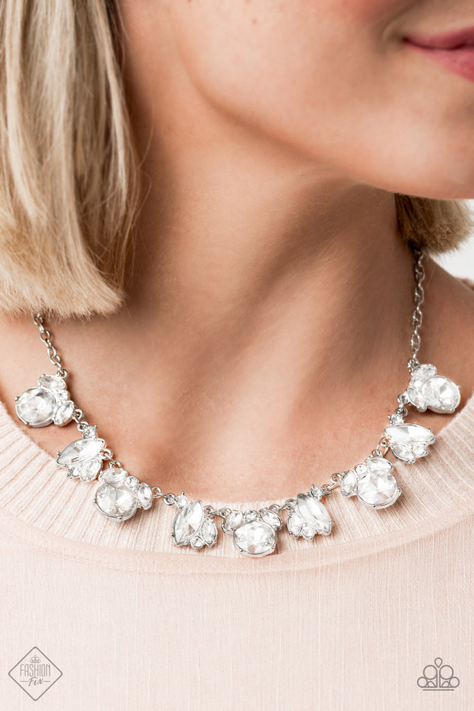 BLING to Attention - White Rhinestone Necklace - Fashion Fix September 2020 - Paparazzi