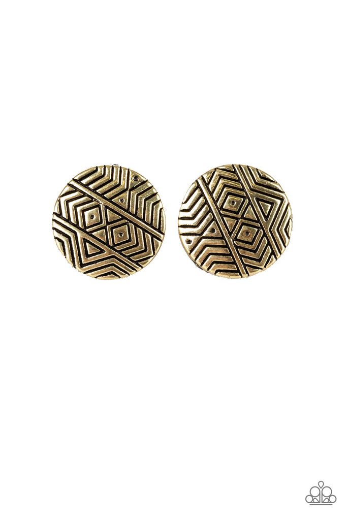 Bright As A Button - Brass Tribal Post Earrings - Paparazzi