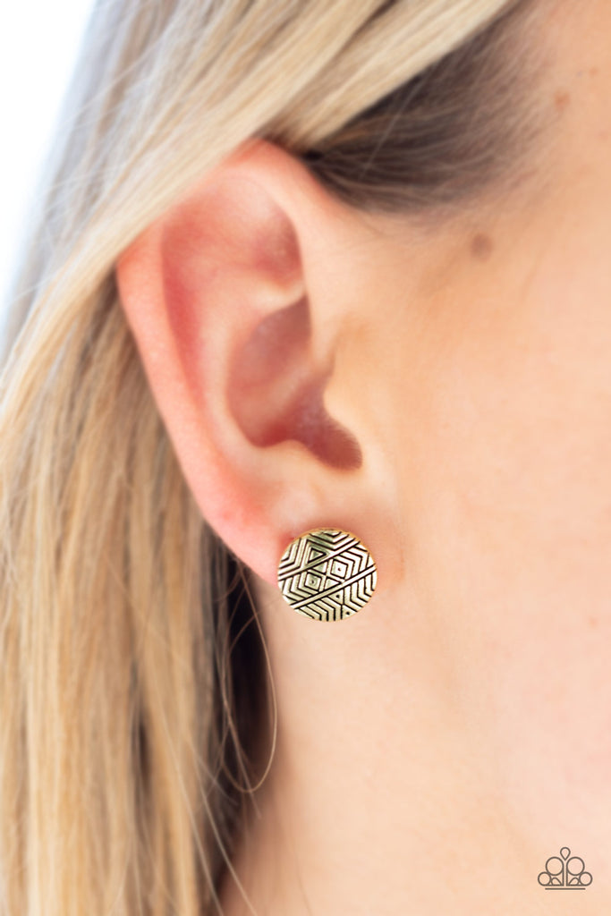 Bright As A Button - Brass Tribal Post Earrings - Paparazzi