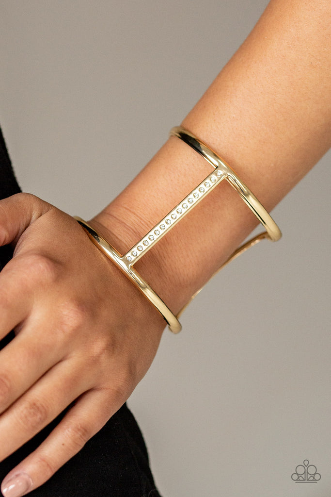 Diamond Deity - Gold & White Rhinestone Cuff Bracelet - Paparazzi