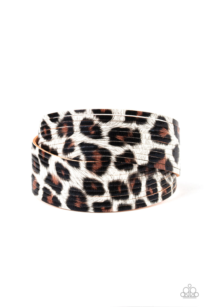 Hey GRRirl - White, Brown & Black Cheetah Print Bracelet - Paparazzi
