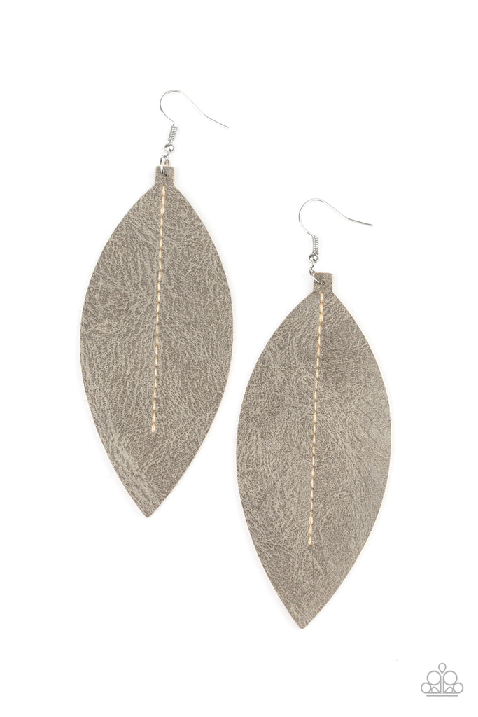 Naturally Beautiful - Silver Leather Leaf Earrings - Paparazzi