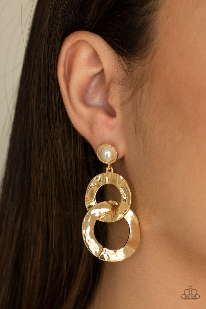 On Scene - Gold Hammered Earrings - Paparazzi