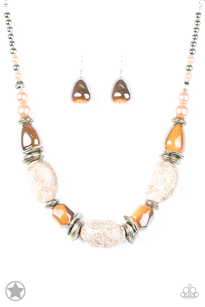 In Good Glazes - Peach Blockbuster Necklace & Earring Set - Paparazzi Accessories - Chic Jewelry Boutique by Andrea