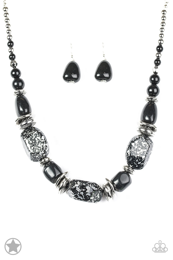 In Good Glazes - Black & Silver Bead Blockbuster Necklace & Earring Set - Paparazzi Accessories - Chic Jewelry Boutique by Andrea