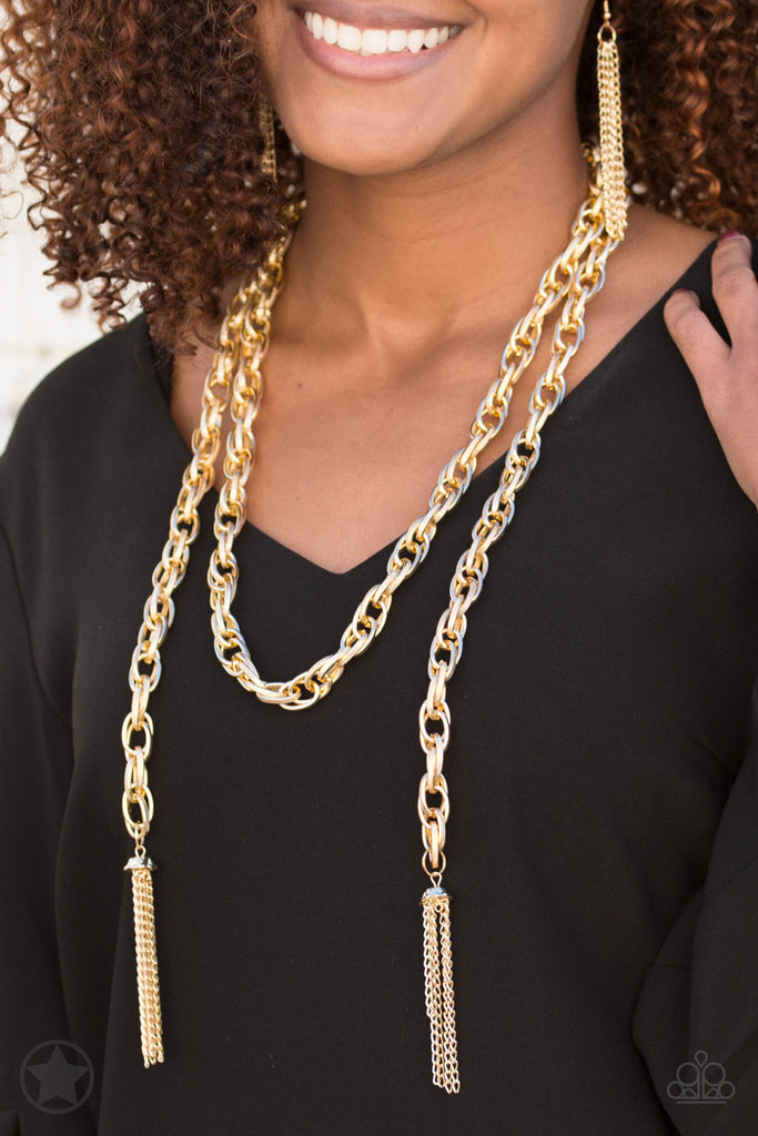 SCARFed for Attention - Gold Chain Blockbuster Necklace & Earring Set - Paparazzi Accessories - Chic Jewelry Boutique by Andrea