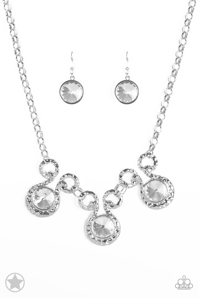 Hypnotized - Silver & Rhinestones Blockbuster Necklace & Earring Set - Paparazzi Accessories - Chic Jewelry Boutique by Andrea