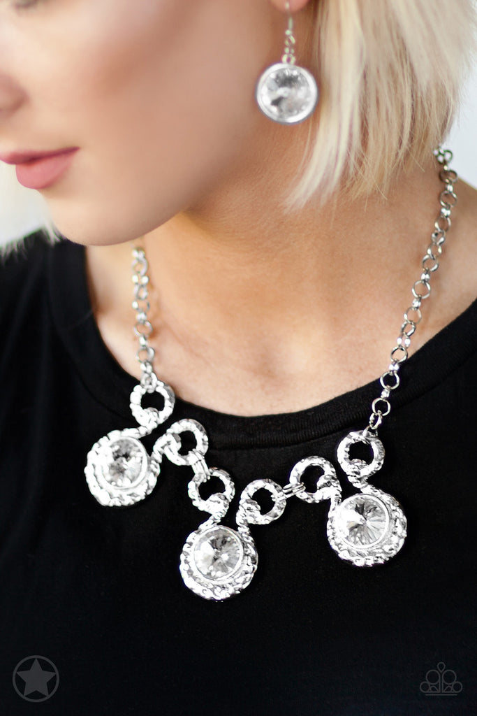 Hypnotized - Silver & Rhinestones Blockbuster Necklace & Earring Set - Paparazzi Accessories - Chic Jewelry Boutique by Andrea