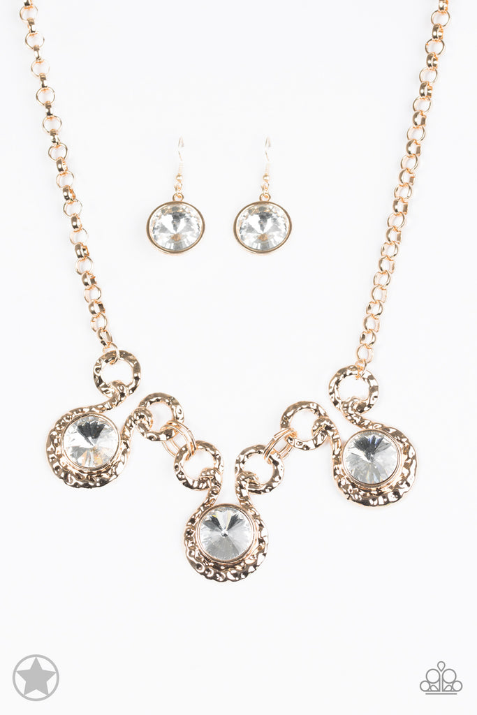 Hypnotized - Gold & Rhinestones Blockbuster Necklace & Earring Set - Paparazzi Accessories - Chic Jewelry Boutique by Andrea