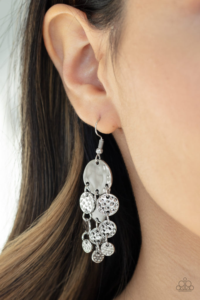 Do Chime In - Silver Hammered Earrings - Paparazzi
