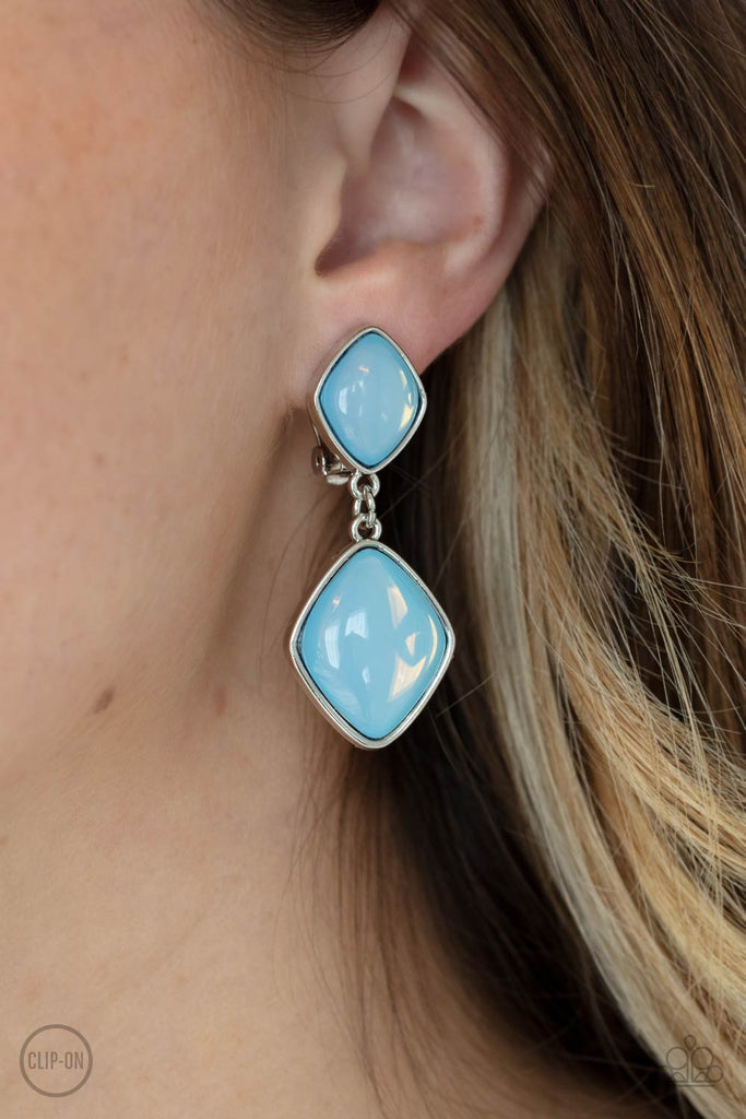 Double Dipping Diamonds - Blue Opal Clip-On Earrings - Paparazzi