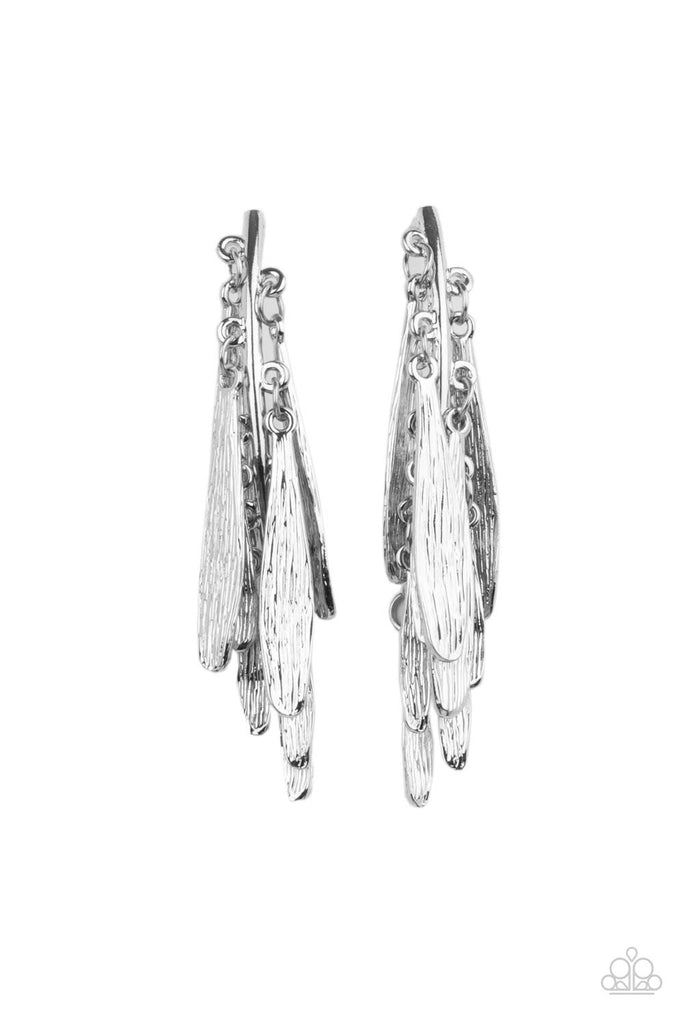 Pursuing The Plumes - Silver Textured Earrings - Paparazzi