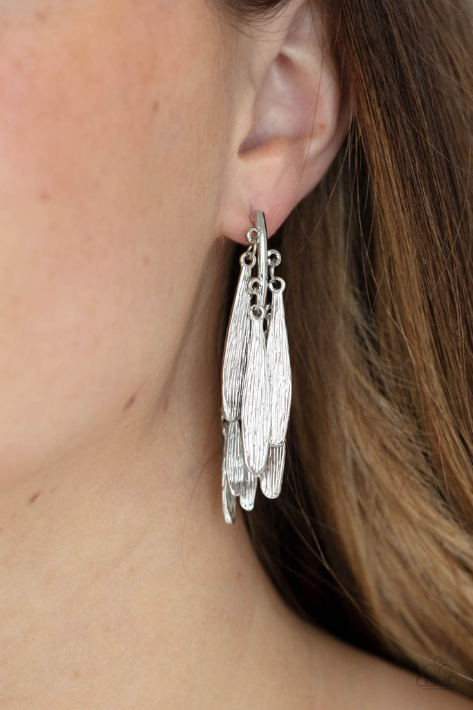 Pursuing The Plumes - Silver Textured Earrings - Paparazzi