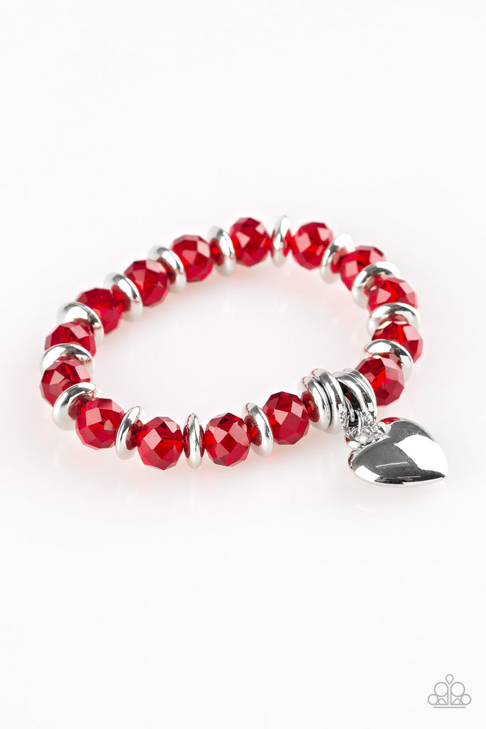 Need I Say AMOUR? - Red & Silver Heart Charm Bracelet - Paparazzi Accessories - Chic Jewelry Boutique by Andrea
