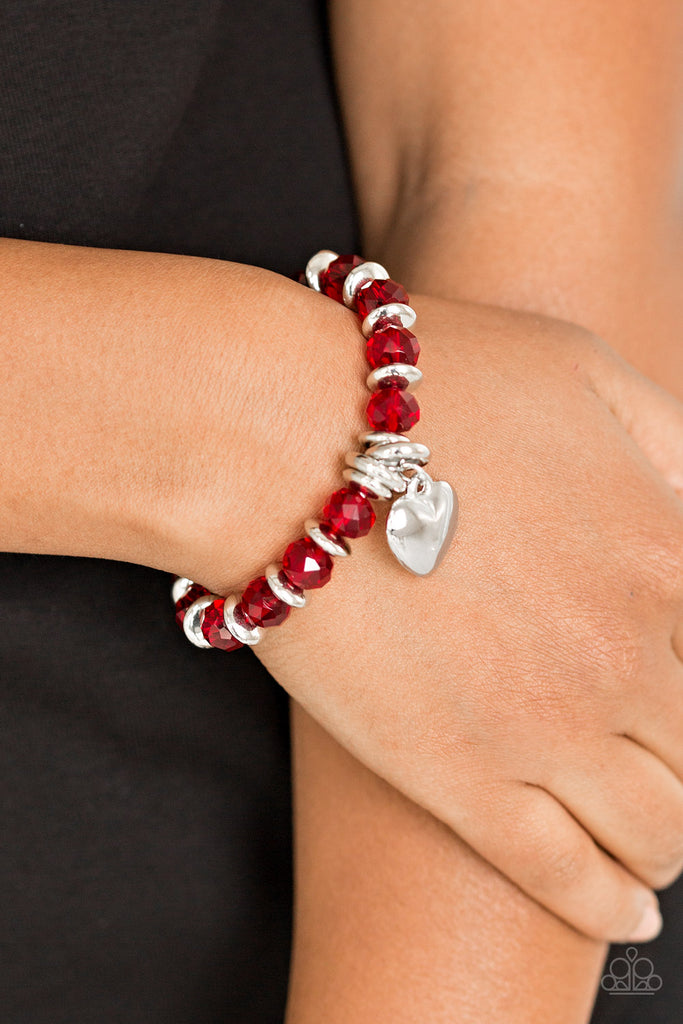 Need I Say AMOUR? - Red & Silver Heart Charm Bracelet - Paparazzi Accessories - Chic Jewelry Boutique by Andrea