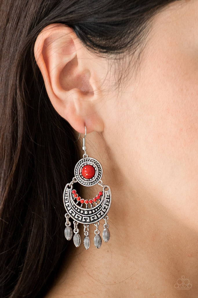 Mantra To Mantra - Red & Silver Earrings - Paparazzi Accessories - Chic Jewelry Boutique by Andrea