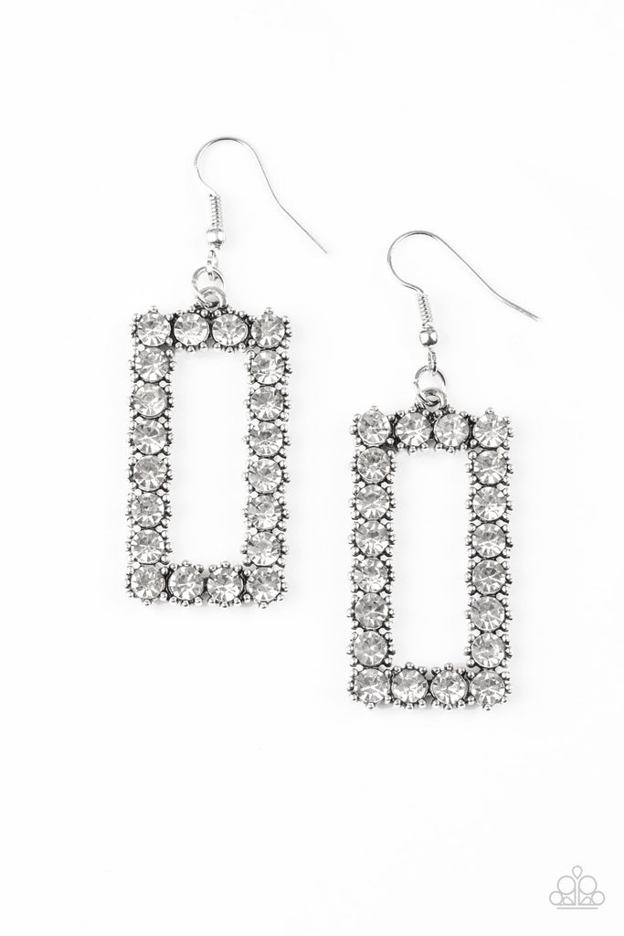 Mirror, Mirror - White Rhinestone Earrings - Paparazzi Accessories - Chic Jewelry Boutique by Andrea