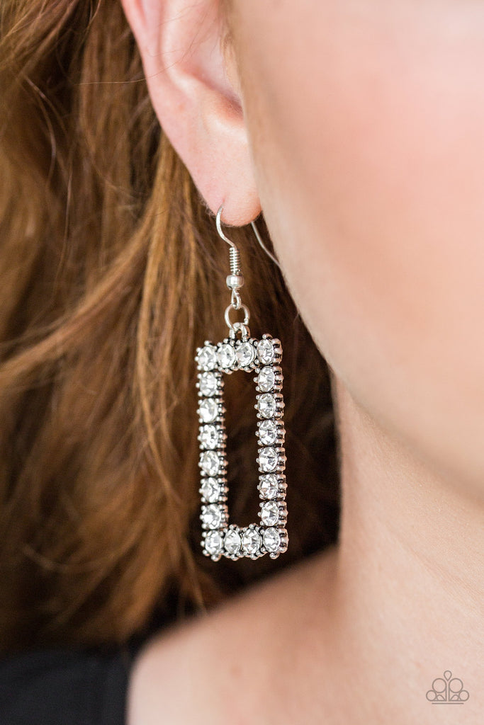 Mirror, Mirror - White Rhinestone Earrings - Paparazzi Accessories - Chic Jewelry Boutique by Andrea