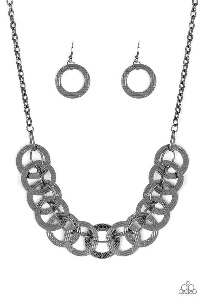 The Main Contender - Black Gunmetal Necklace & Earring Set - Paparazzi Accessories - Chic Jewelry Boutique by Andrea