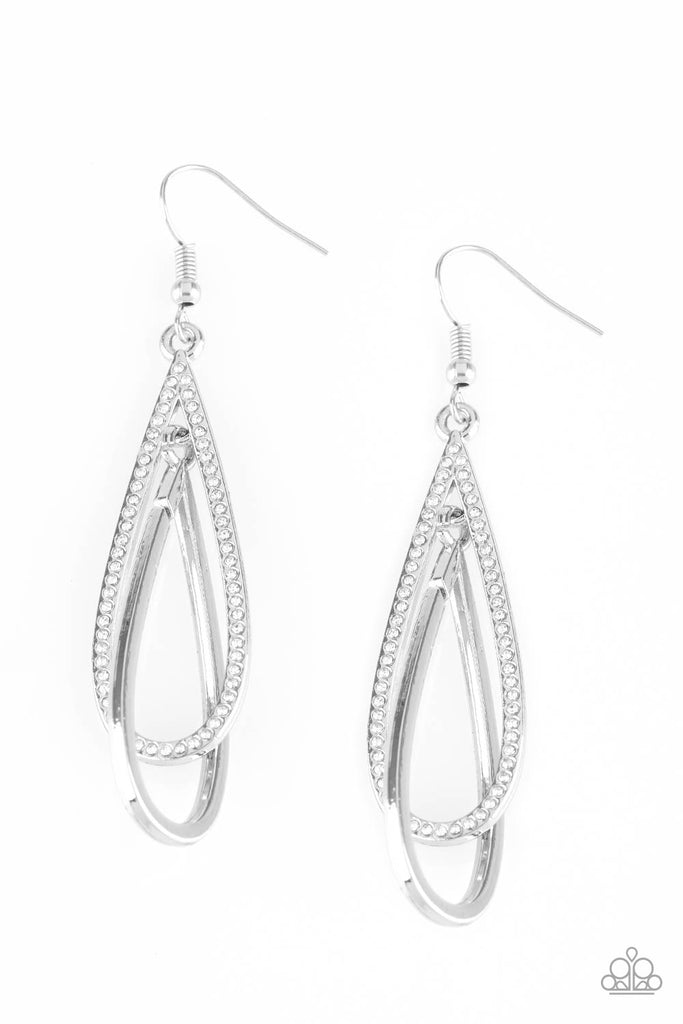 Spotlight Splendor - Silver & White Rhinestone Teardrop Earrings - Paparazzi Accessories - Chic Jewelry Boutique by Andrea