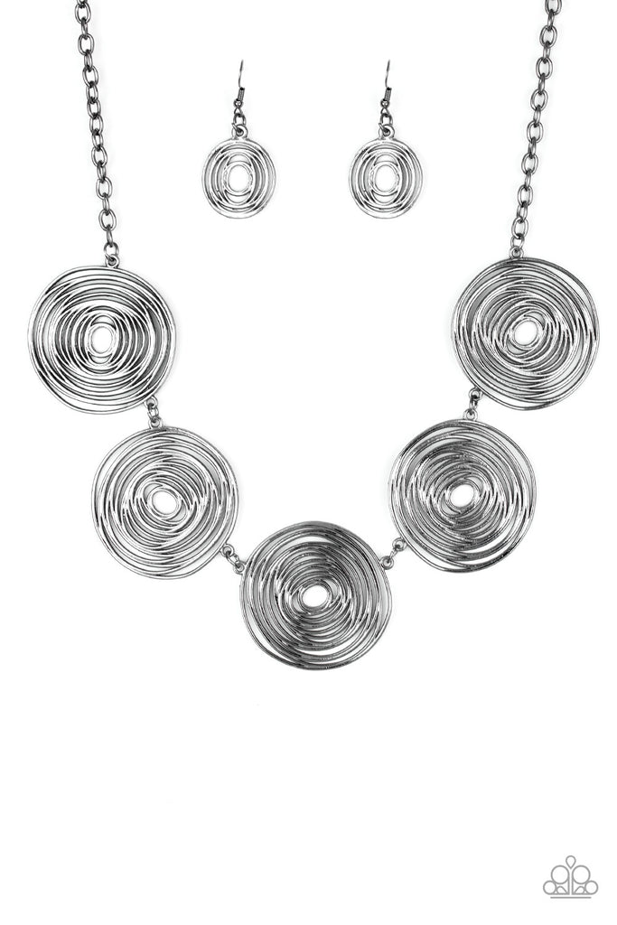 SOL-Mates - Black Gunmetal Necklace & Earring Set - Paparazzi Accessories - Chic Jewelry Boutique by Andrea