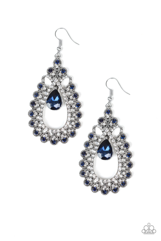 All About Business - Blue & White Rhinestone Earrings - Paparazzi