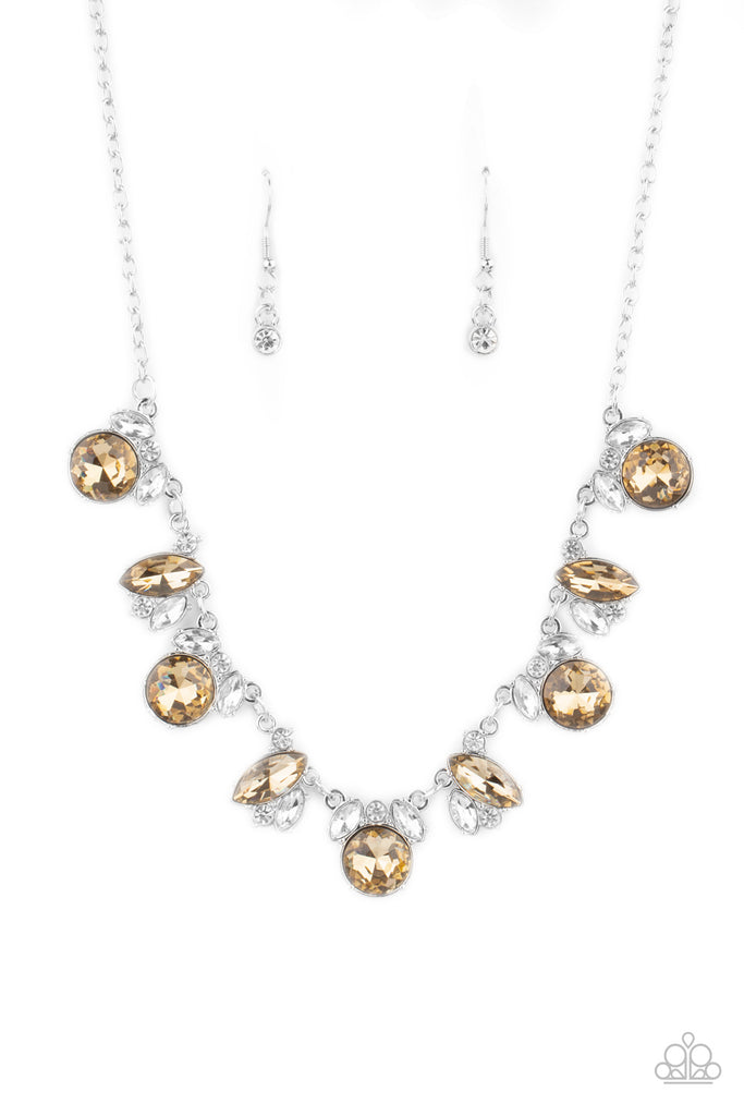 BLING to Attention - Brown Topaz & White Rhinestone Necklace - Paparazzi