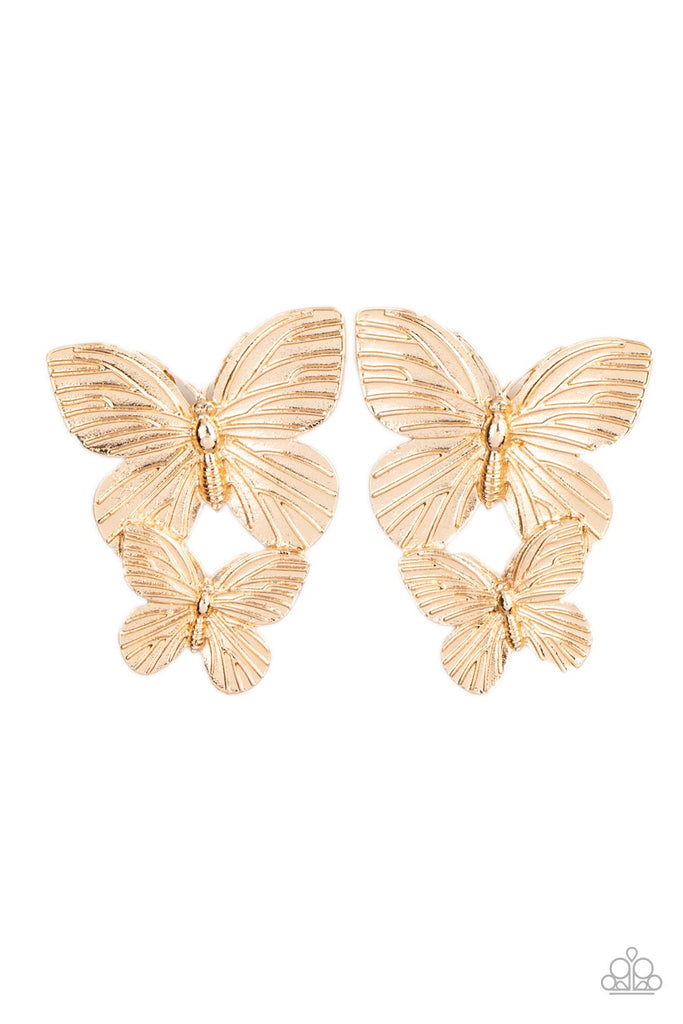 Blushing Butterflies - Gold Post Earrings - Paparazzi