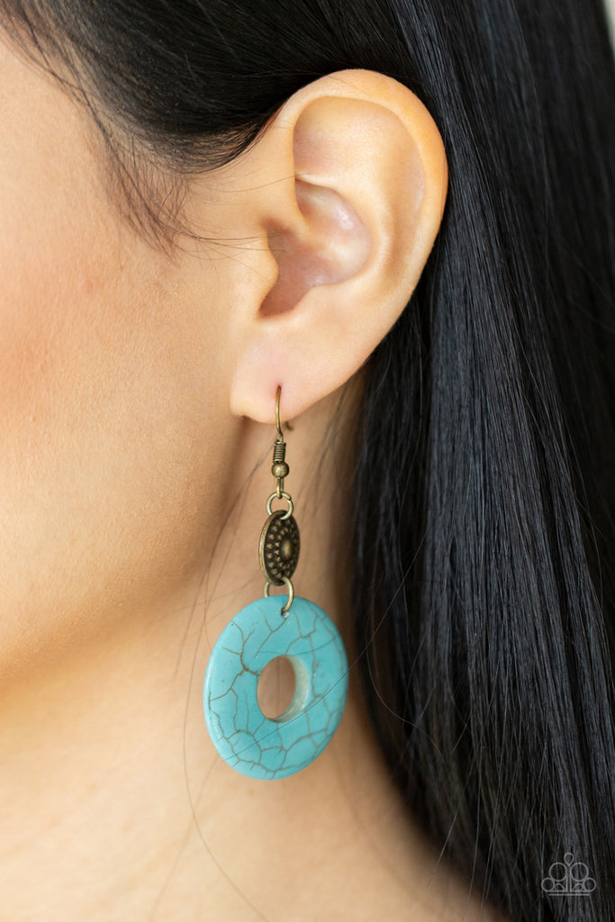 Earthy Epicenter - Brass & Turquoise Earrings - Paparazzi