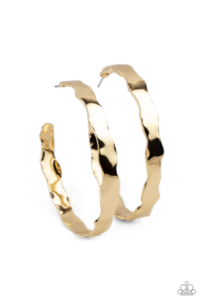 Exhilarated Edge - Gold Hammered Hoop Earrings - Paparazzi