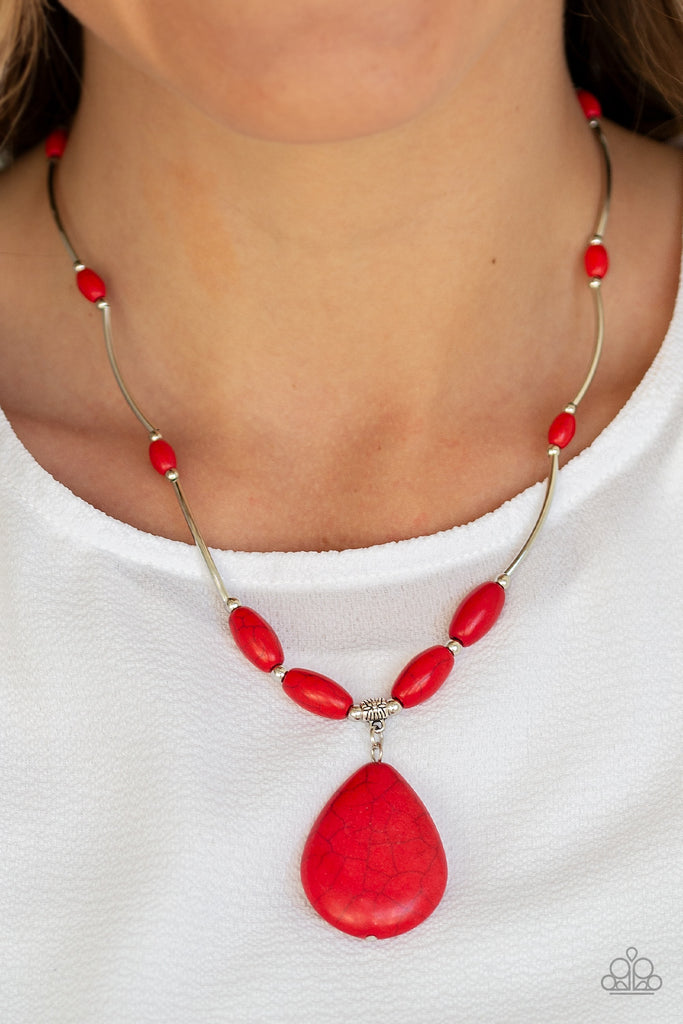 Explore The Elements - Red Crackle Stone Necklace - Paparazzi