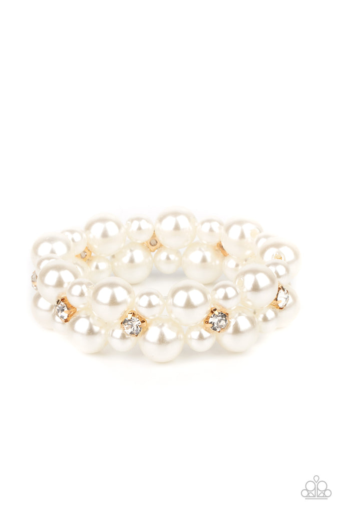 Flirt Alert - Gold, White Pearl & Rhinestone Bracelets