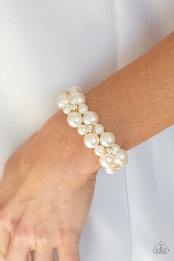 Flirt Alert - Gold, White Pearl & Rhinestone Bracelets