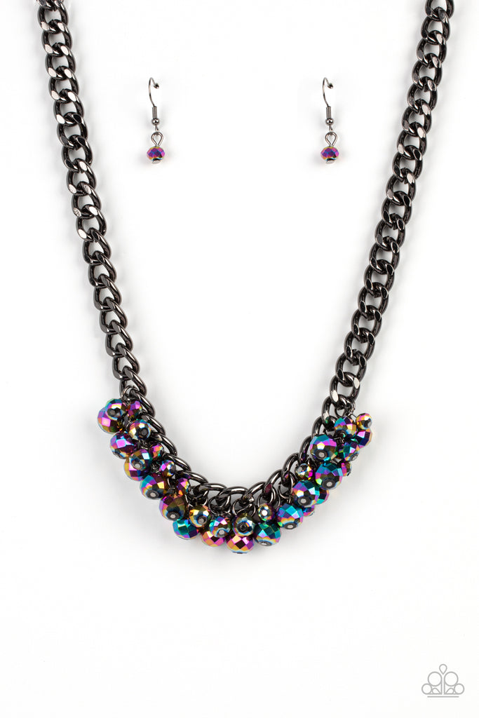 Galactic Knockout Multi Oil Spill Gunmetal Paparazzi Necklace Chic Jewelry Boutique