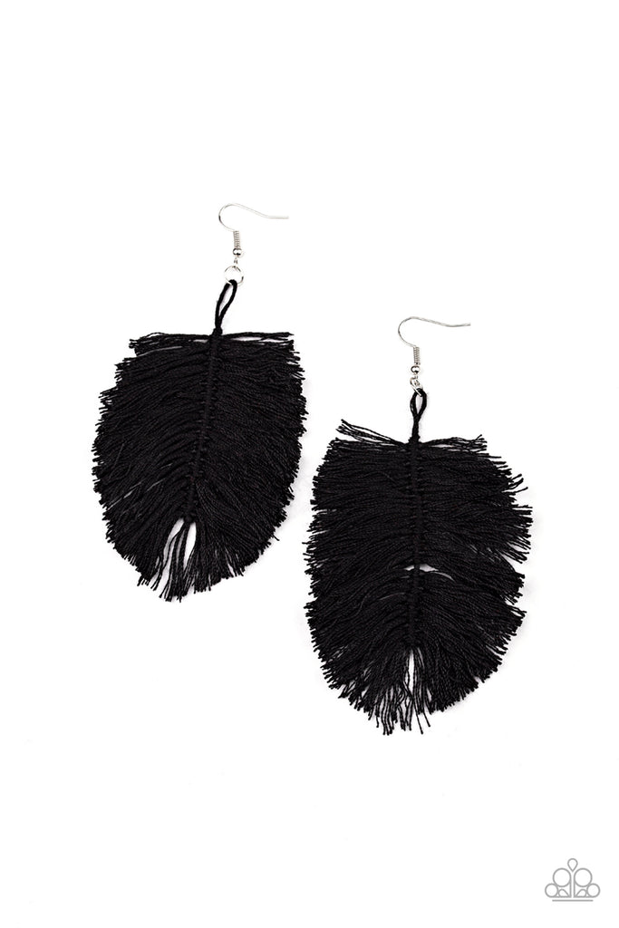Hanging By A Thread - Black Leafy Fringe Earrings - Paparazzi