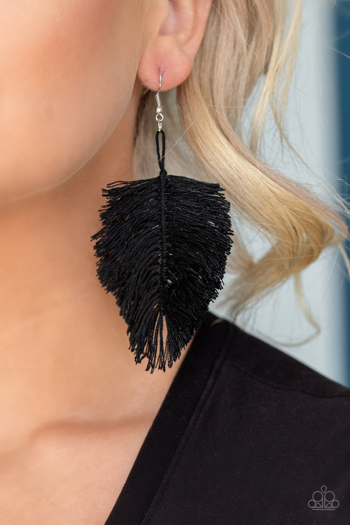 Hanging By A Thread - Black Leafy Fringe Earrings - Paparazzi