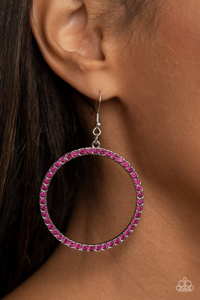 Head-Turning Halo - Pink Rhinestone Earrings - Paparazzi