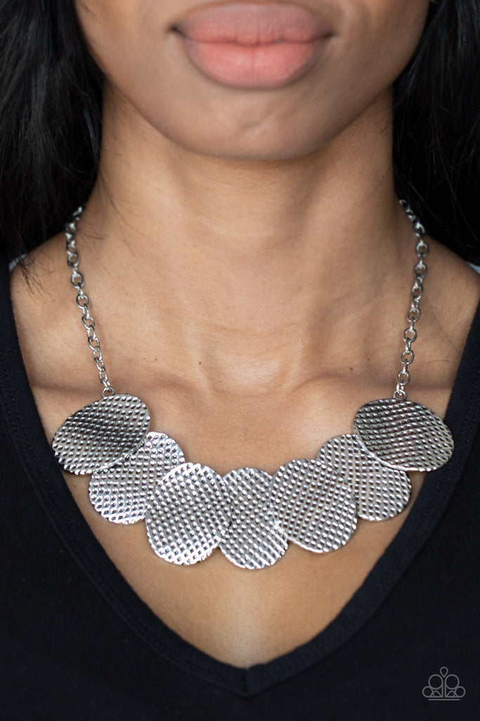 Industrial Wave - Silver Hammered Necklace - Paparazzi