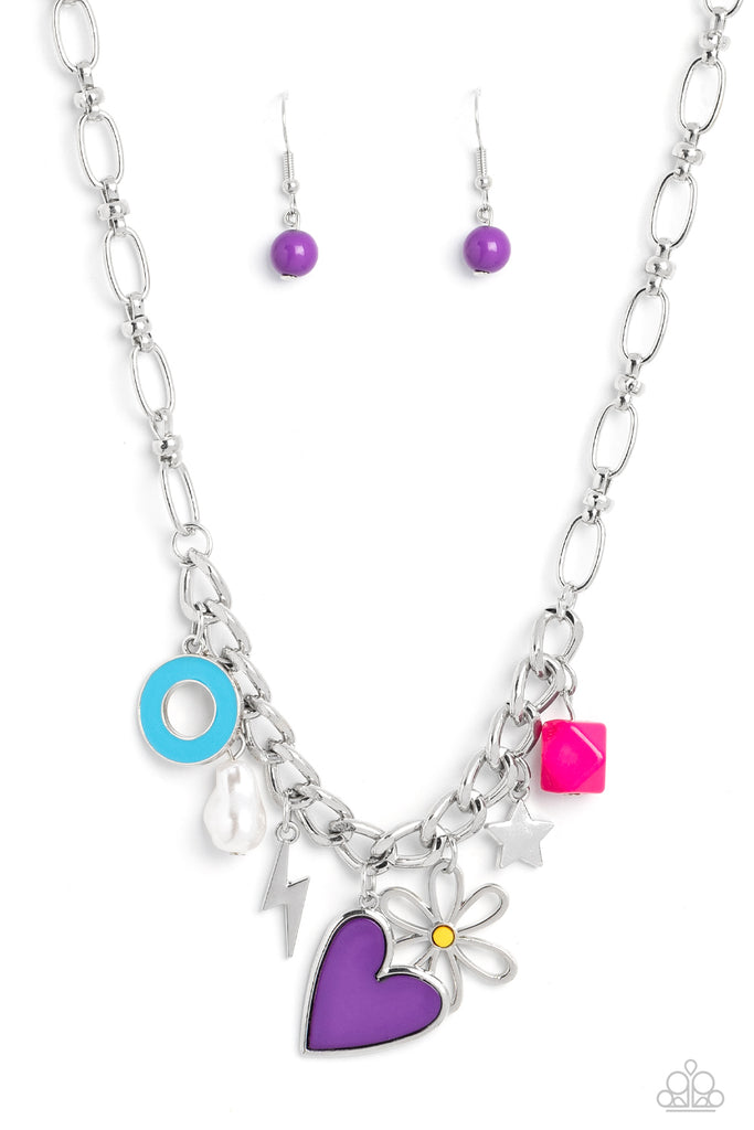 Living in CHARM-ony - Purple Heart Charm Necklace - Paparazzi Jewelry Images
