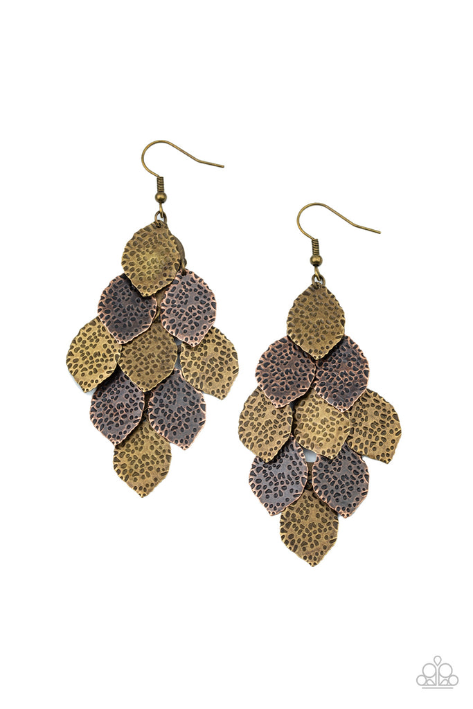 Loud and Leafy - Multi Copper & Brass Leaf Earrings - Paparazzi