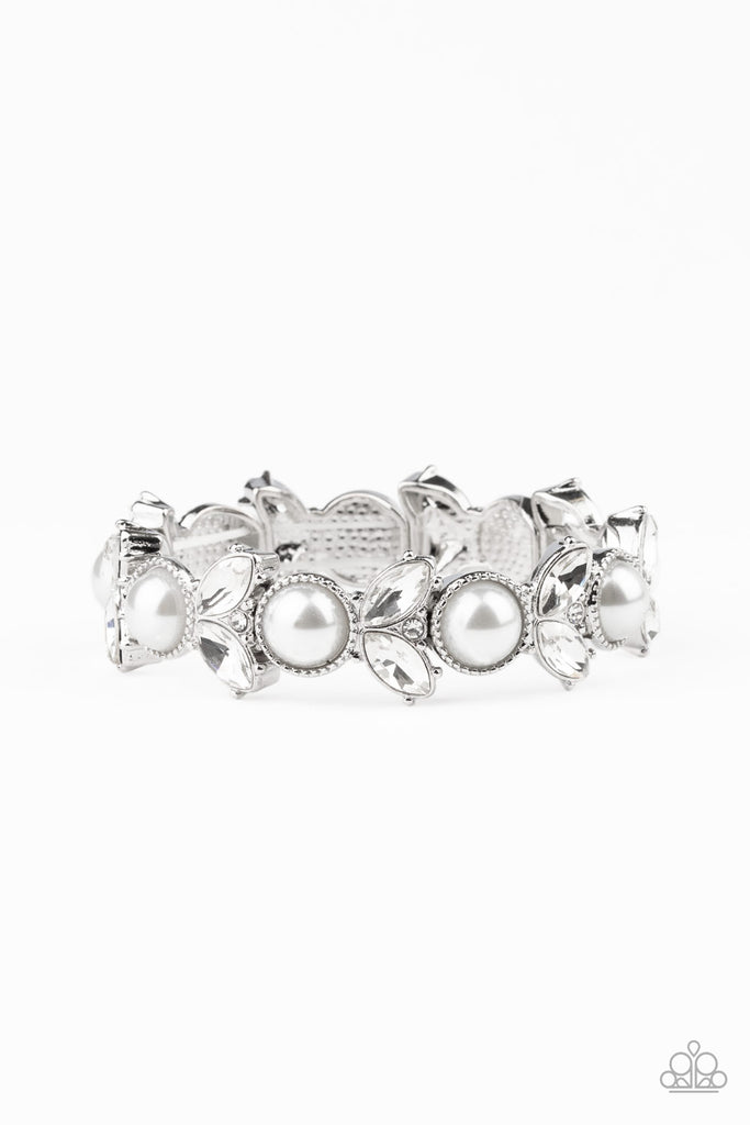 Opulent Oasis - White Rhinestone & Pearl Bracelet - Paparazzi