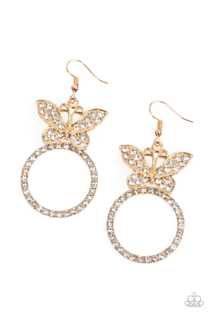 Paradise Found - Gold & White Rhinestone Butterfly Earrings - Chic Jewelry Boutique