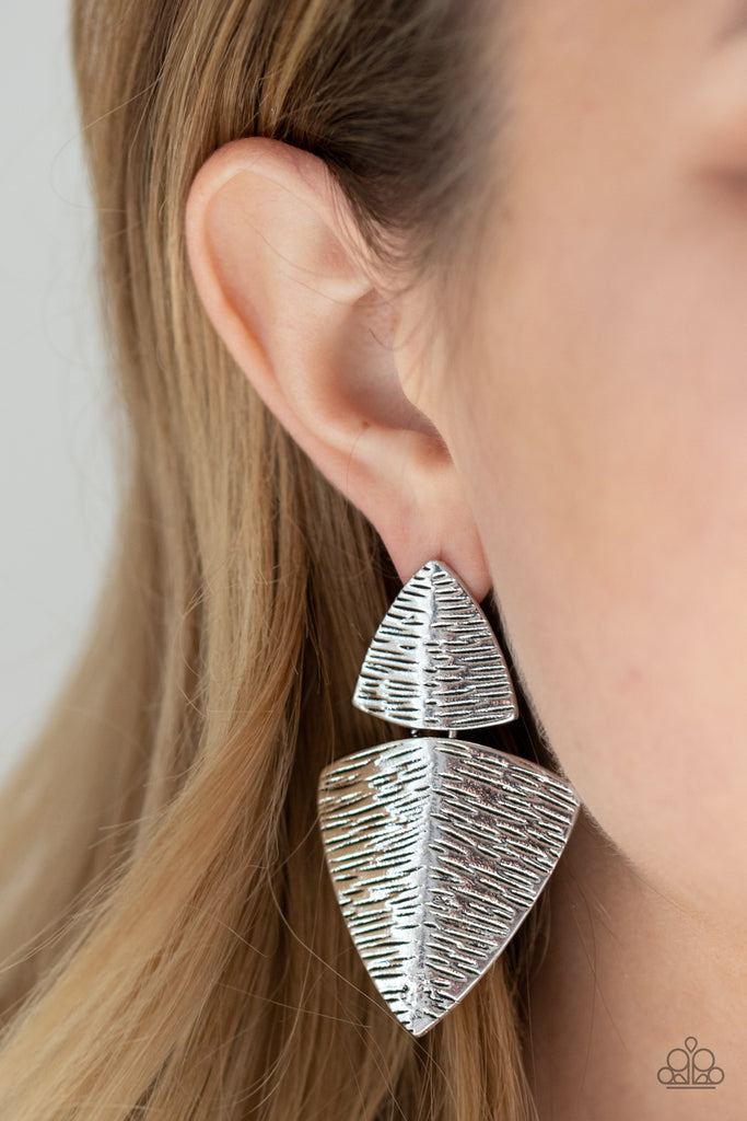 PRIMAL Factors - Silver Beveled Earrings - Paparazzi