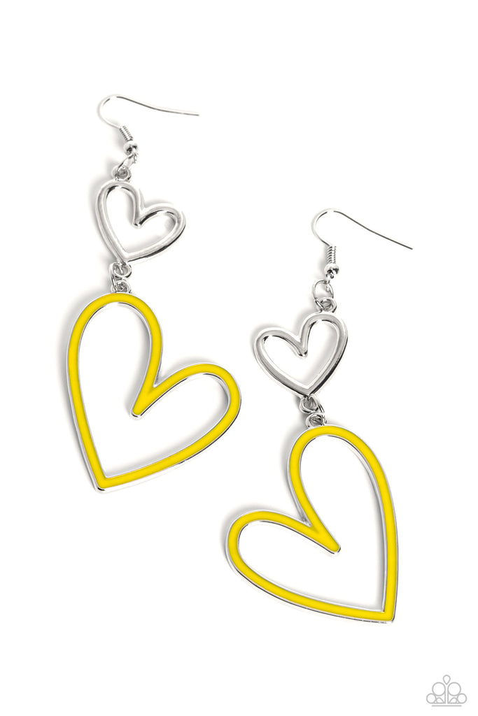 Pristine Pizzazz - Yellow Heart Earrings - Chic Jewelry Boutique